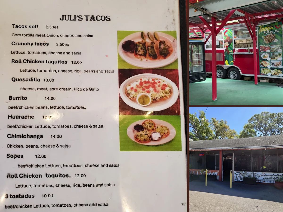Tacos and sides on a simple table.