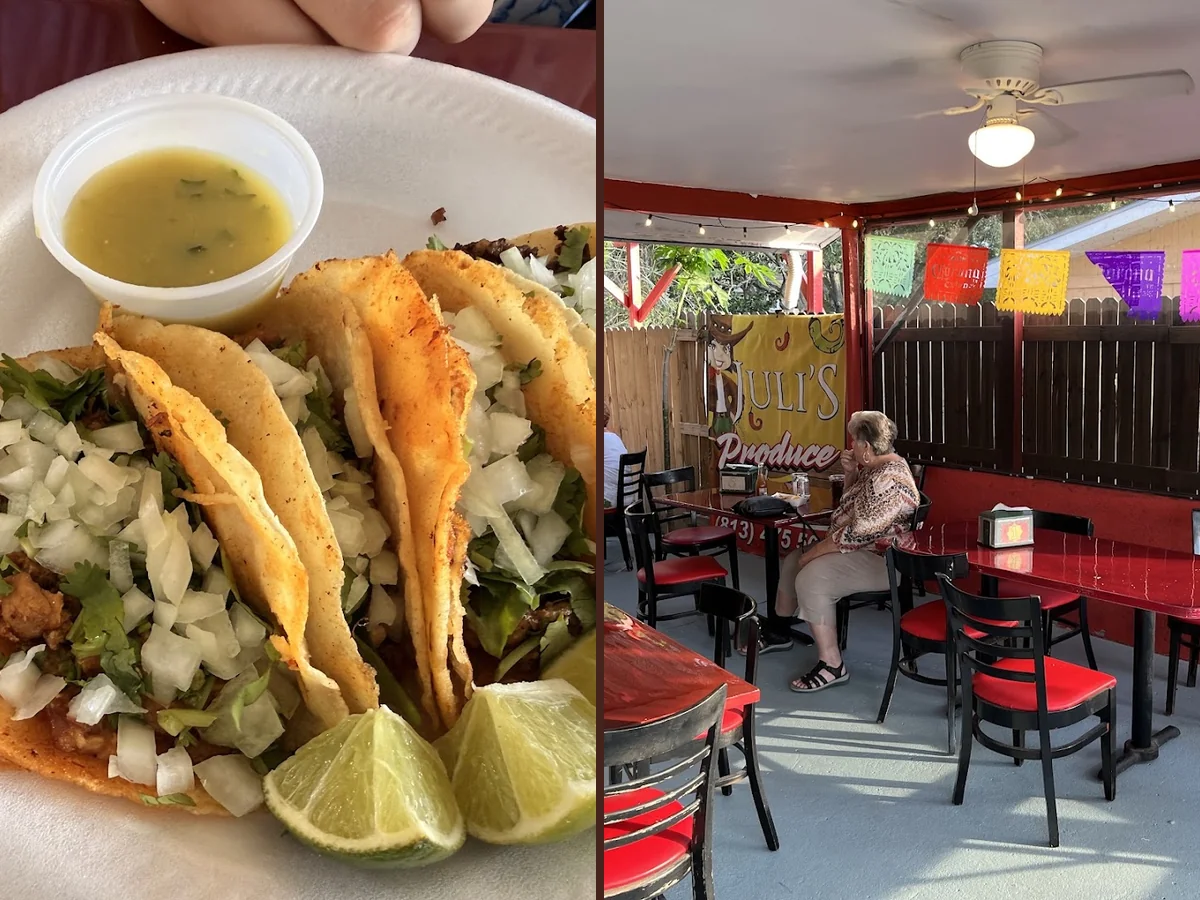 Casual taco restaurant with outdoor seating.